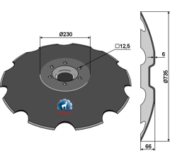 Disque crénelé ∅735x6 pour déchaumeur LEMKEN 34910017 adaptable - Blacksteel©