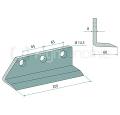 Lame 205 x 60 x 8 mm pour cureuse rotative DONDI adaptable