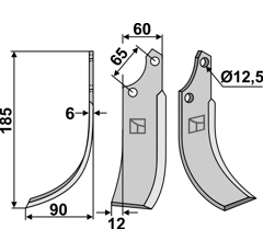 Lame gauche185x60mm pour Fraise/Rotavator ORTOLAN adaptable - Blacksteel©