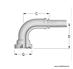 Pressnippel Bogen, 90° DN19MS34SAEFLH90 Alfagomma