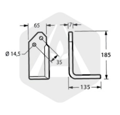 Lame gauche 135 x 65 x 185 mm pour fraise adaptable