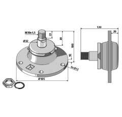 Palier 5 trous pour déchaumeur LEMKEN 55510046 adaptable - BlackSteel©