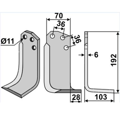 Fräsmesser Rechts 192 x 70 Agria Nachbau