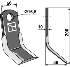Fléau 200 x 50 x 10 mm pour broyeur KVERNELAND 6400080 adaptable