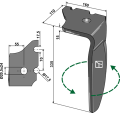 Dent herse rotatives gauche 335x110  mm VOGEL & NOOT 40004 adaptable - BlackSteel©