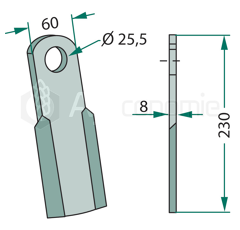 Couteau droit pour broyeur 230x60mm AGRIMASTER 3000580 adaptable 