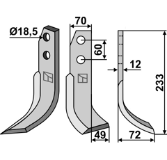 Lame droite pour Fraise/Rotavator KUHN 523220 adaptable