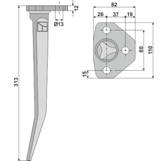 Dent pour herses rotatives AMAZONE 6303100 adaptable - Blacksteel©