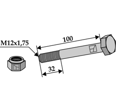 Boulon M12x1,75 x 100 pour broyeur FERRI adaptable - Blacksteel©