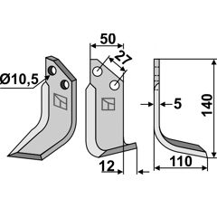 Lame droite pour Fraise/Rotavator MURATORI 12014200 adaptable - Blacksteel©