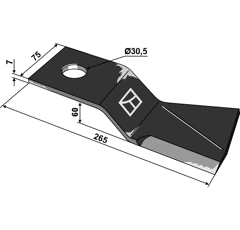 Fléau droit pour broyeur 265x75mm  MAJOR 8SM9/1 adaptable - Blacksteel©