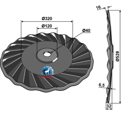 Disque ondulé ∅520x6,5 pour cover crop CASE IH 87630573 adaptable - Blacksteel©