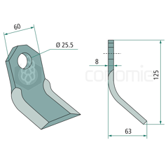 Couteau-Y pour broyeur 125x60mm BREVIGLIERI / BREVIAGRI adaptable 