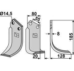 Lame droite 185x80mm pour Fraise/Rotavator SICMA adaptable