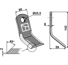 Couteau-Y pour broyeur 143x60mm FERRI adaptable - Blacksteel©
