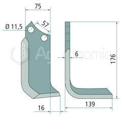 Lame gauche 176 x 139 x 6 mm pour fraise AGRIC adaptable