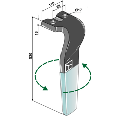 Dent gauche DURAFACE pour herse rotative KUHN 52556500 adaptable - Blacksteel©