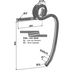 Dent gauche 600 mm pour cultivateur KVERNELAND adaptable