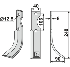 Lame droite pour Fraise/Rotavator MALETTI 1400077 adaptable -