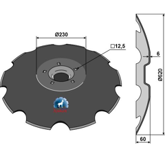Disco dentado 5 orificios Ø 620 mm para LEMKEN Rubin 3490467 - BlackSteel ©