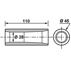 Douille de dent Ø 28/45 x 110 mm pour chargeur adaptable