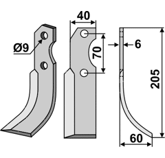 Fräsmesser Rechts 205 x 40 Brumital-Agris BRU13R Nachbau
