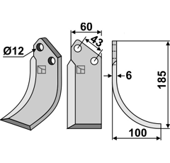 Fräsmesser rechts 185 x 100 x 6 mm AGRIA 70234 - Nachbau