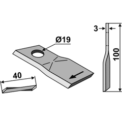 KM-Klinge rechts 100x40x3 Loch 19 mm 80190 B.C.S. Nachbau 