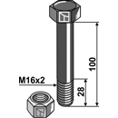 Boulon M16x2 x 100 pour broyeur VOGEL & NOOT adaptable 