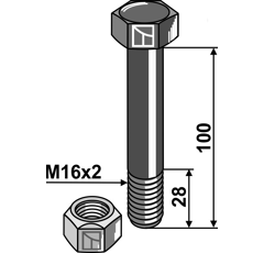 Boulon M16x2 x 100 pour broyeur VOGEL & NOOT adaptable 