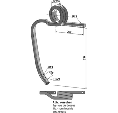 Dent centrale spiralée 630 x 45 mm pour cultivateur adaptable