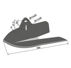 Lame planet droite pour bineuse MONOSEM 10100028 adaptable - Blacksteel©