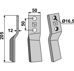 Fräsmesser links 205 x 50 x 12 mm KONGSKILDE 73000647254V - 647254 - Nachbau