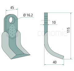 Couteau-Y pour broyeur 115x45mm M.E.A.A.T. 2832 adaptable 