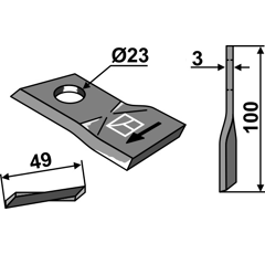 Couteau rotatif droit pour faucheuse MORTL T683-R adaptable - Blacksteel©