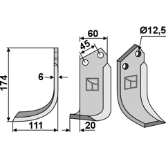 Lame gauche pour Fraise/Rotavator CELLI 522601 adaptable 