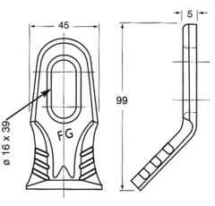 Fléau ravageur 45 x 99 mm pour broyeur FG000030 adaptable
