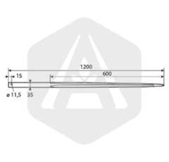 Dent de fourche cruciforme percée 1200 mm - Ø 11,5 mm adapt.