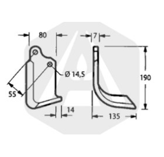 Cuchilla derecha para rotavator 4818222 adaptable