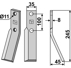 Fräsmesser rechts 245 x 45 x 8 mm für Rotavator BERTI - SIMON - Nachbau