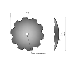 Disque crénelé ∅610x6 pour cover crop 41 x 41 adaptable