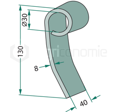 Fléau 130 x 40 mm pour broyeur VOGEL & NOOT 11087003 adaptable 