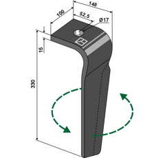 Dent gauche pour herse rotative MORENI 8000783 adaptable - Blacksteel©