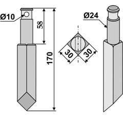 Vierkant-Rotorzinken - rechts / links  RH74 Rau Nachbau