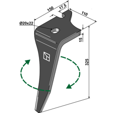 Dent droite 325 mm pour herse rotative VOGEL & NOOT KZ200001 adaptable - BlackSteel©