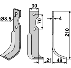 Fräsmesser Rechts 210 x 30 Agria Nachbau