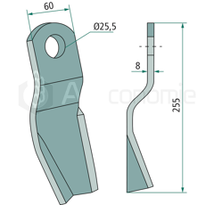 Fléau 235 x 60 mm pour broyeur AGRIMASTER 3001289 adaptable 