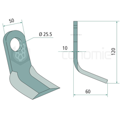 Cuchilla 120 x 50 x 60 x 10 mm para trituradora HOWARD - KONGSKILDE adaptable