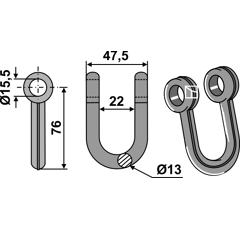 Schäkel 76 x 47,5 für Mulcher BOMFORD – Nachbau  