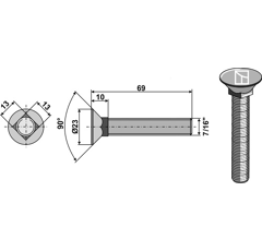 Pflugschraube 7/16"x69 - Bourgault - Nachbau